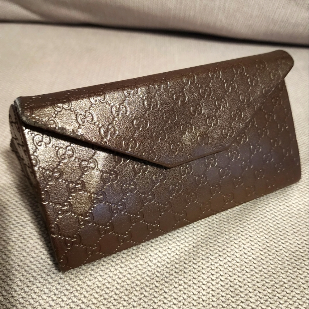 Gucci Brown Leather Embossed Glass Case